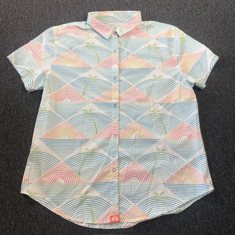 Vintage Y2k Rabbit Golf Multicolor Palm Tree Button Front Polo Short Sleeve XL
